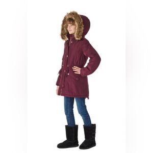 Member's Mark Ultimate Girls Maroon fur lined hooded Parka jacket sz 10/12